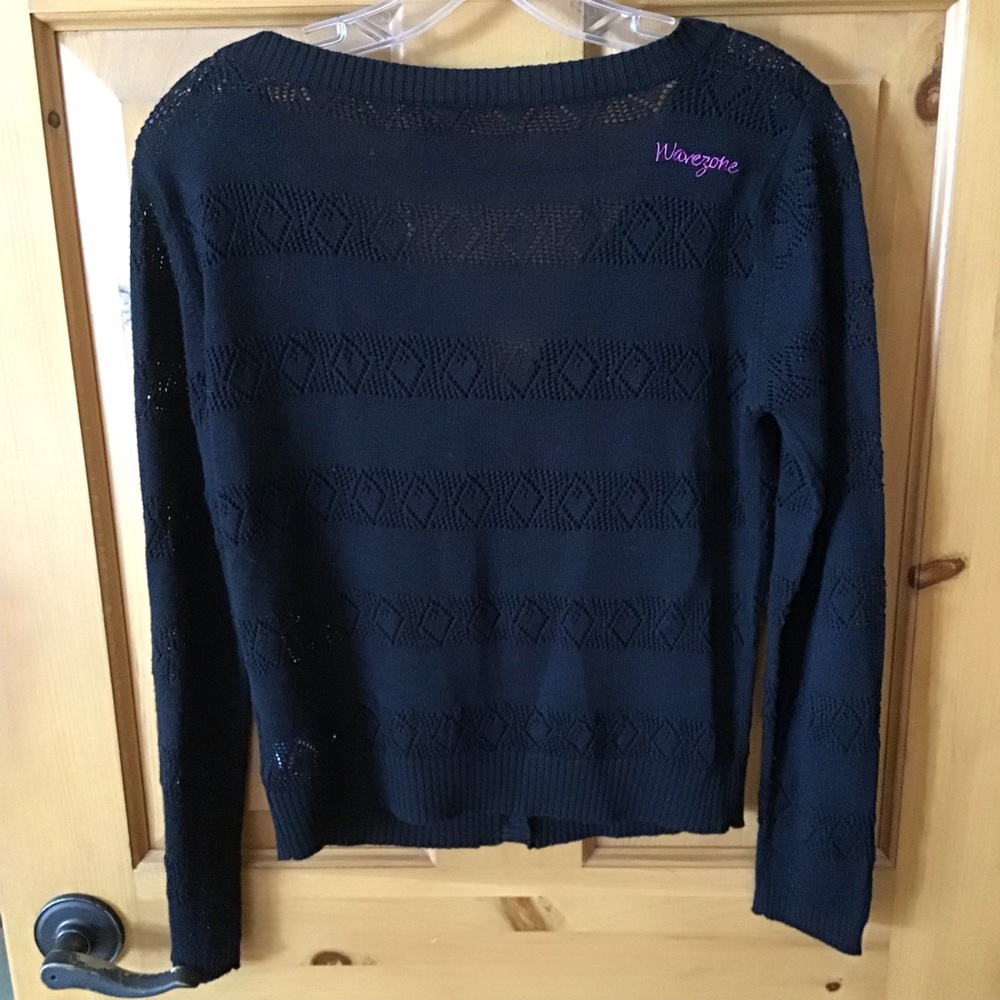 Classic Black Open-Knit V-Neck Cardigan - Picture 2 of 7